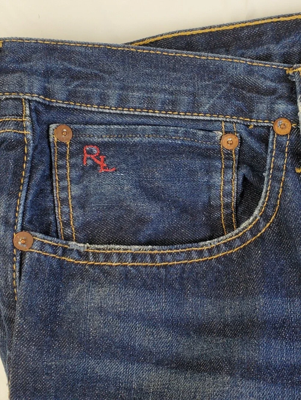 Polo Ralph Lauren Mens Authentic Dungarees Dark Denim Jeans - Size 42 x 32 - EUC